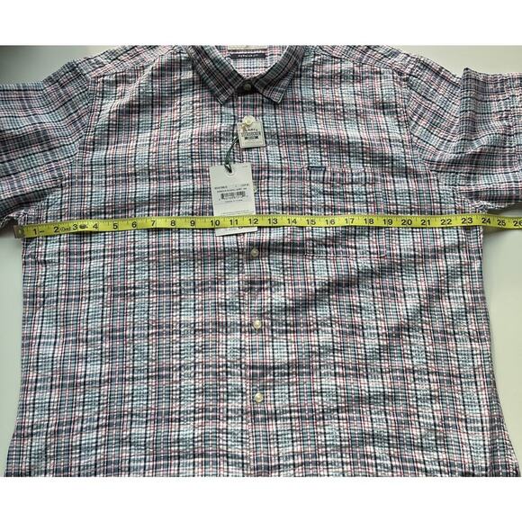 NWT Barbour Deanhill Summer Seersucker Plaid Button Up Shirt Mens Medium Navy - Picture 9 of 10